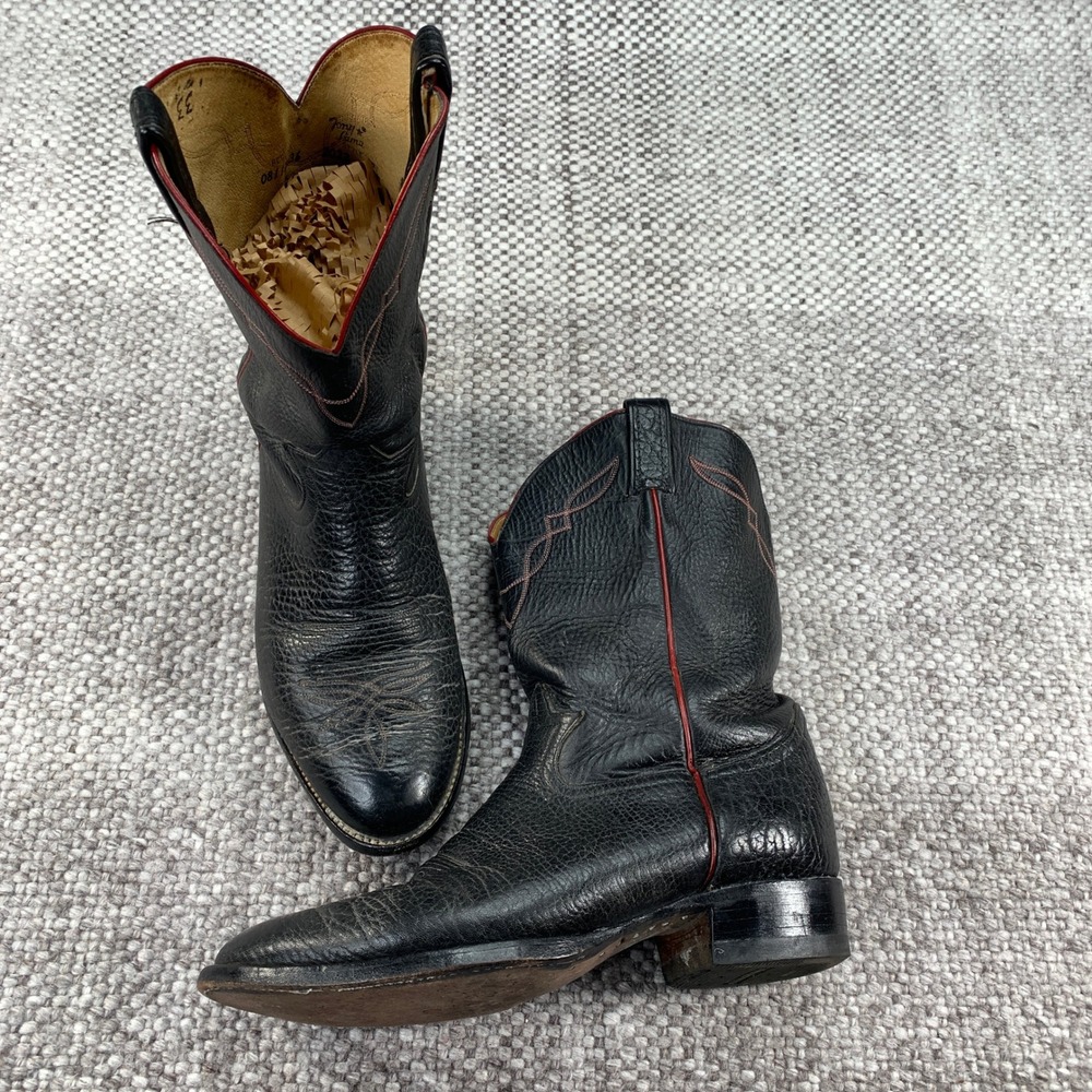 Tony Lama Cowboy Boots Mens 10.5D Black Shrunken Grain Bullhide Western 2022